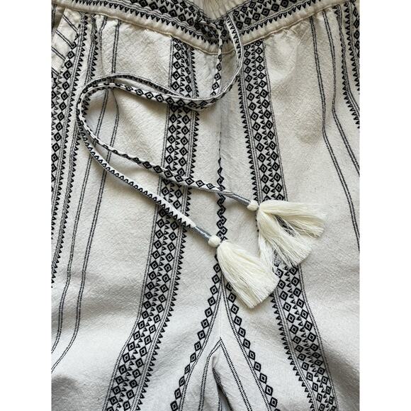Anthropologie Pants Womens Large Cream Black Essential Beach Boho Aztec Tassel - Picture 12 of 14